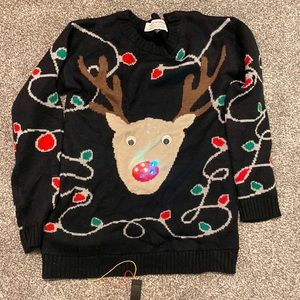 Light up ugly Christmas sweater with reindeer